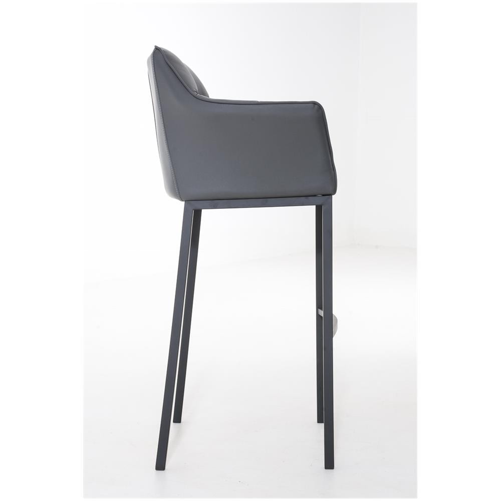 Sgabello Alto Bar DAMASO in Similpelle - Sedia Sgabello con Braccioli e Schienale Imbottiti e Poggiapiedi l Sgabello Fisso Bar Cucina Pub in Acciaio - H 83 cm Grigio Nero - Foto 3