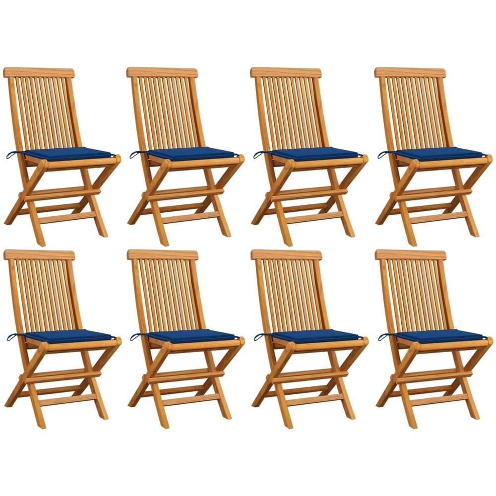 Sedie da Giardino con Cuscini Blu Reale 8 pz Massello di Teak - Foto 1