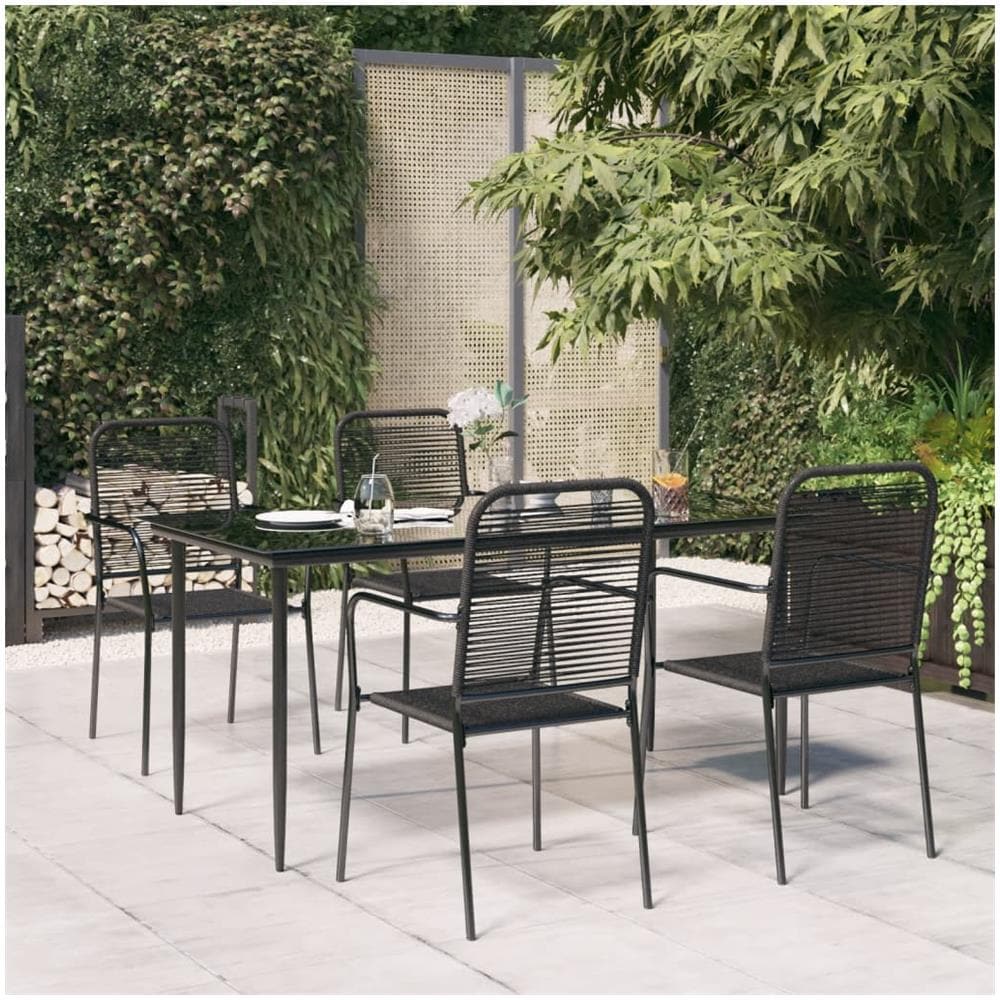 Set Da Pranzo Da Giardino 5 Pz Nero Corda Di Cotone E Acciaio - Foto 1