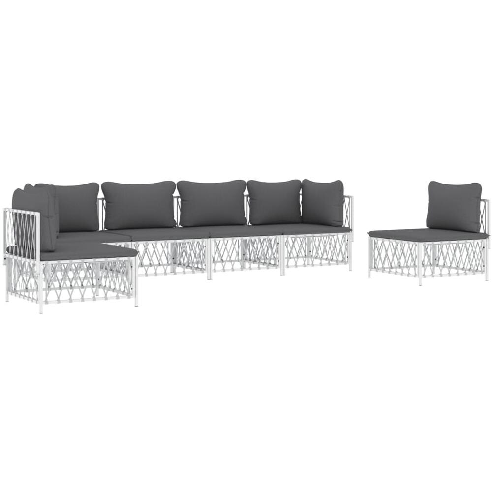 Set Salotto Da Giardino 6 Pz Con Cuscini In Acciaio Bianco - Foto 2