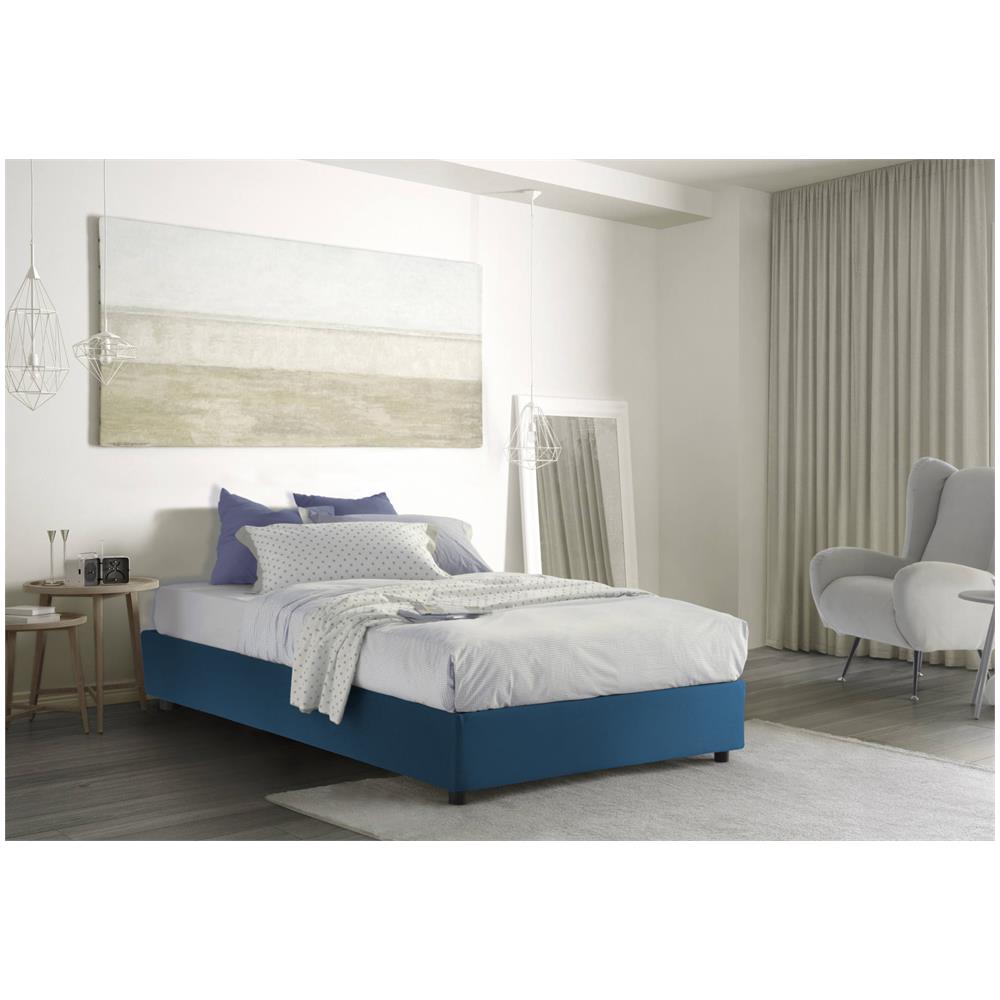 Letto Piazza E Mezza Chiara, Letto Contenitore Con Rivestimento In Tessuto, 100% Made In Italy, Apertura Frontale, Con Materasso Cm 120x190 Incluso, Blu - Foto 1