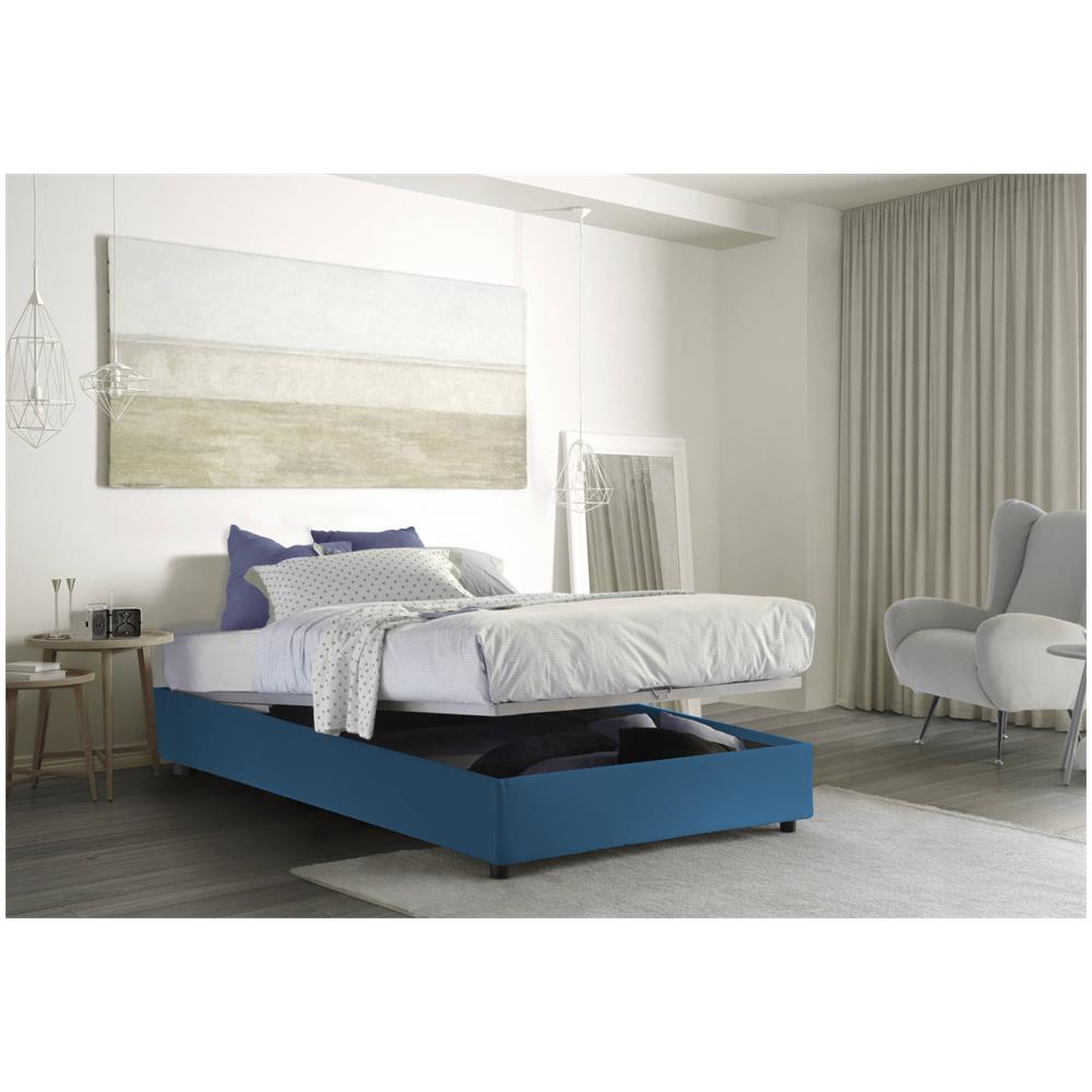 Letto Piazza E Mezza Chiara, Letto Contenitore Con Rivestimento In Tessuto, 100% Made In Italy, Apertura Frontale, Con Materasso Cm 120x190 Incluso, Blu - Foto 2