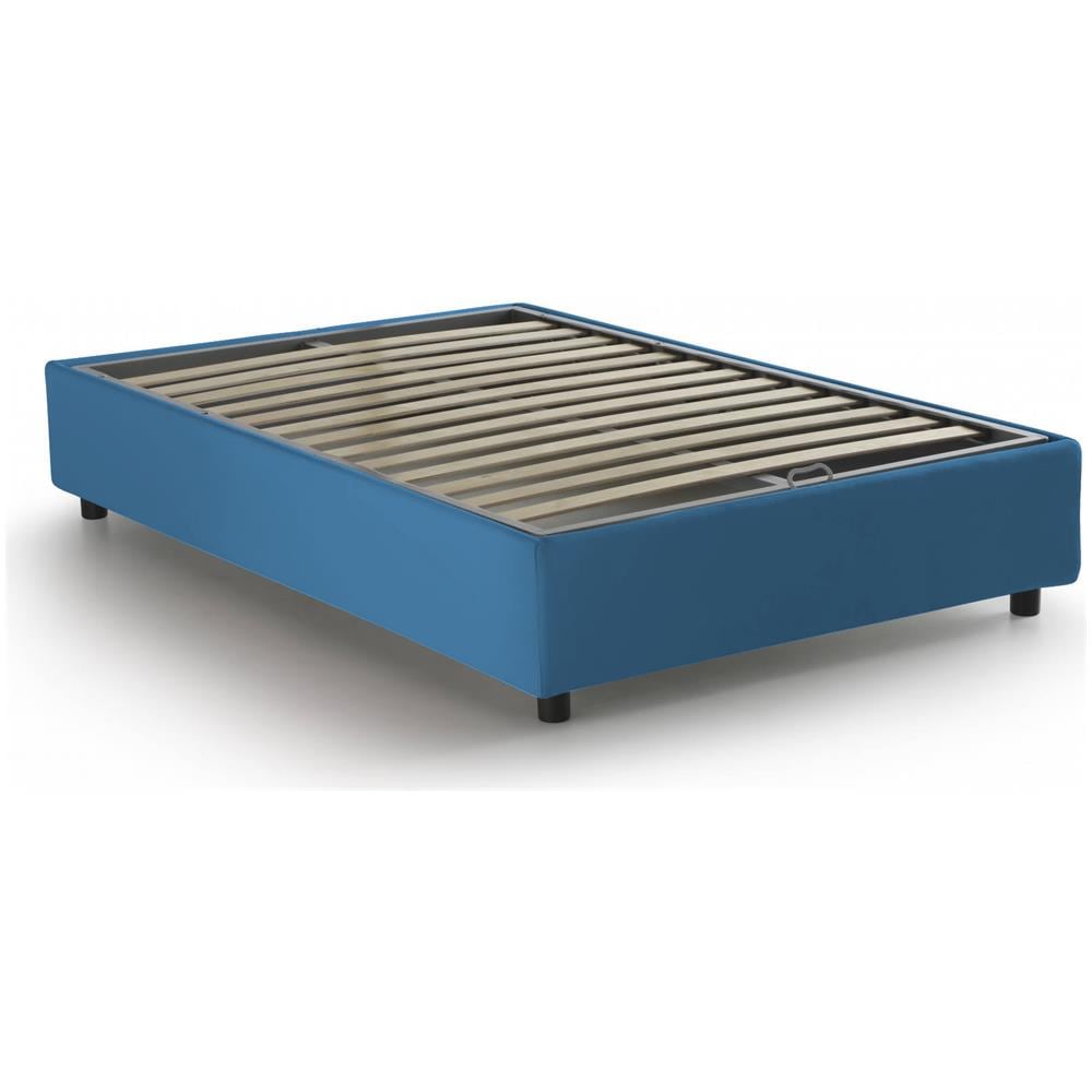 Letto Piazza E Mezza Chiara, Letto Contenitore Con Rivestimento In Tessuto, 100% Made In Italy, Apertura Frontale, Con Materasso Cm 120x190 Incluso, Blu - Foto 4