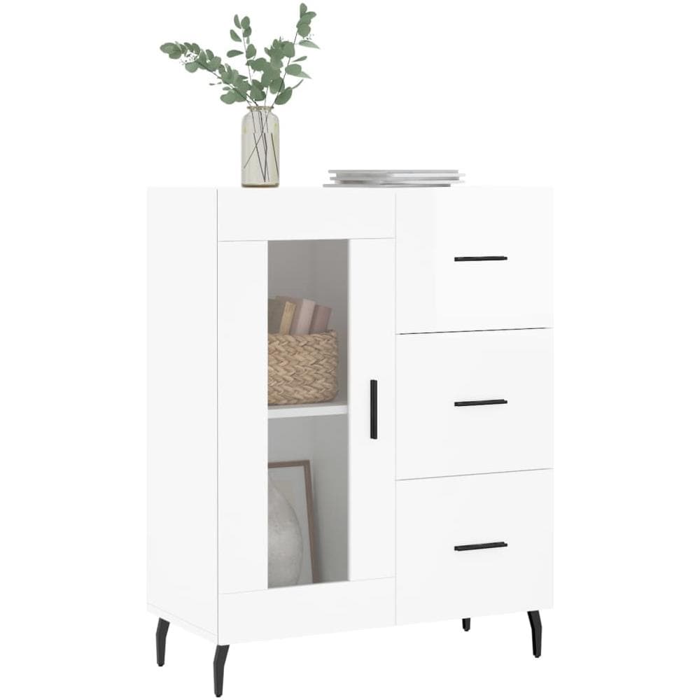 Credenza 69,5x34x90 Cm In Legno Multistrato Bianco Lucido - Foto 3