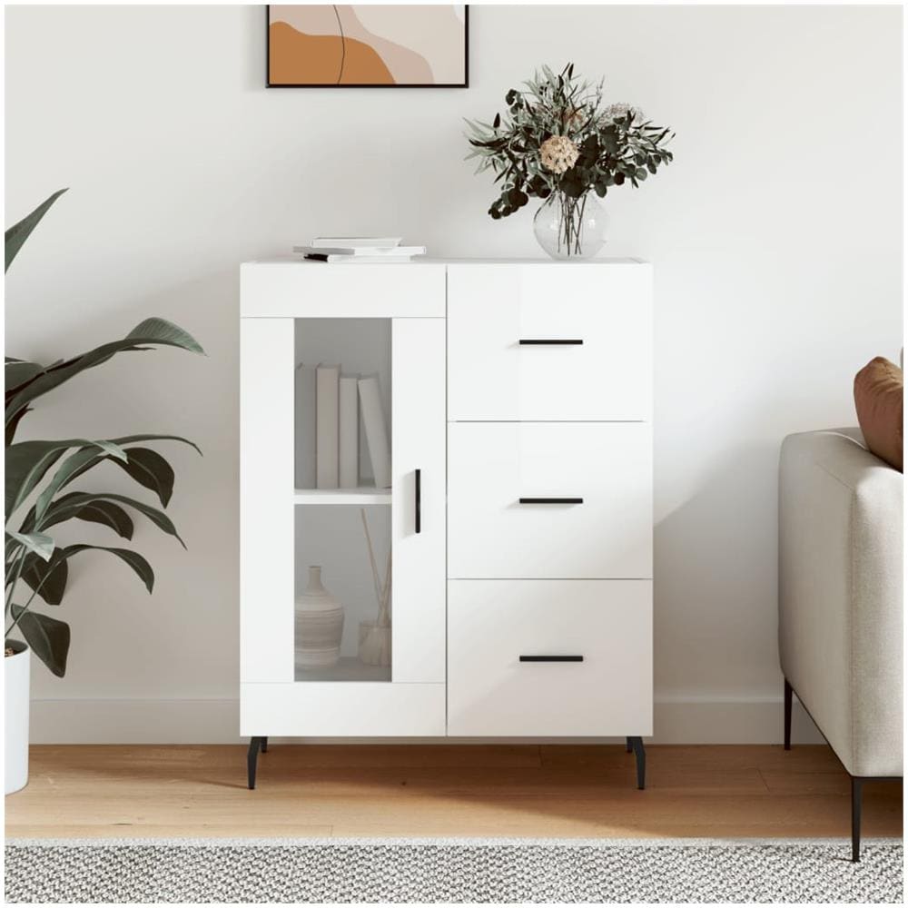 Credenza 69,5x34x90 Cm In Legno Multistrato Bianco Lucido - Foto 1