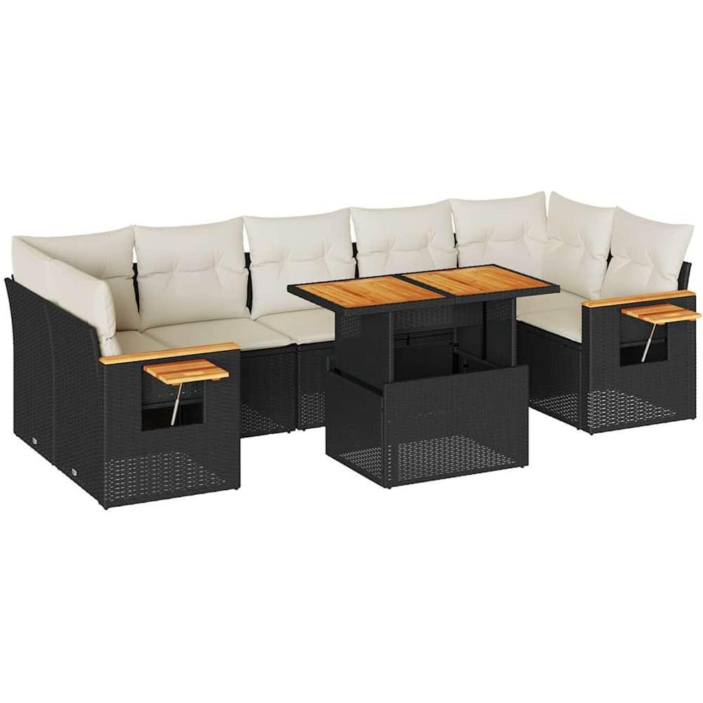 Set Divani da Giardino con Cuscini 8 pz Nero Polyrattan Acacia - Foto 1