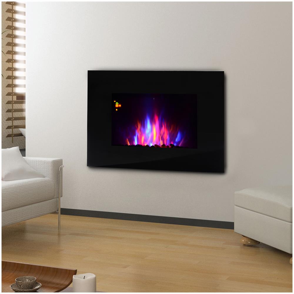 Camino Elettrico Da Parete O Terra Con Fiamma Led 7 Colori 2000w, Nero, 90x56x9.5cm - Foto 2