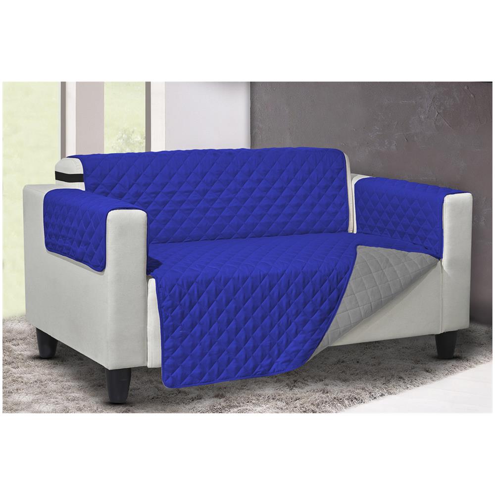 Copridivano Trapuntato Double Face Bicolor Antimacchia Modello Queen 2 Posti Blu-grigio - Foto 1