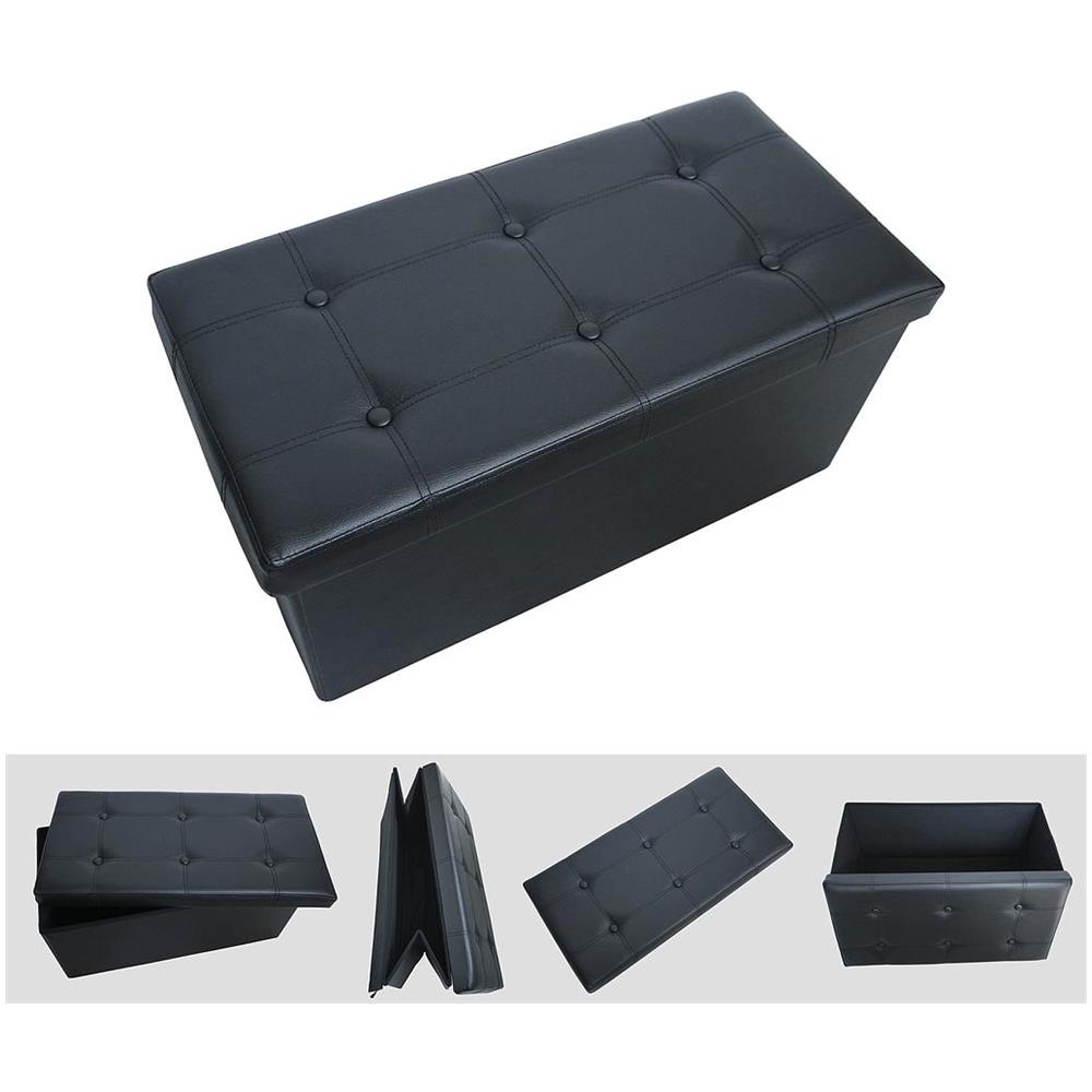 Panca Pieghevole In Pelle, Ottomana Pieghevole Per Conservare, 76 X 38 X 38 Cm, Nero, Cucita E Con Finitura Trapuntata, Carico Massimo: 150 Kg - Foto 2