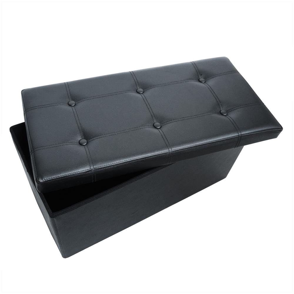 Panca Pieghevole In Pelle, Ottomana Pieghevole Per Conservare, 76 X 38 X 38 Cm, Nero, Cucita E Con Finitura Trapuntata, Carico Massimo: 150 Kg - Foto 1