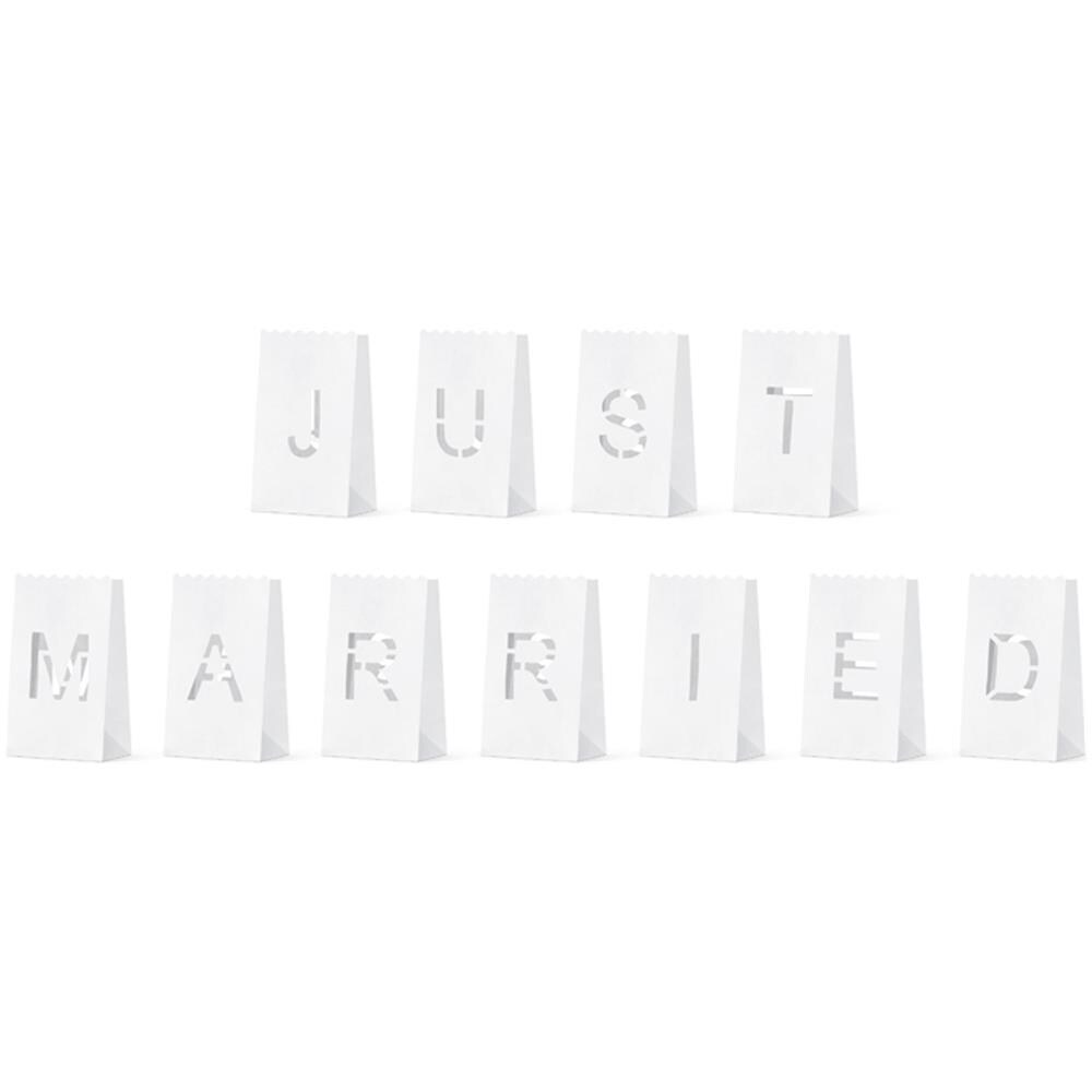 Partydeco - 11 Lanterne In Carta Ignifuga Just Married Bianche 11 X 19 X 7 Cm - Foto 1