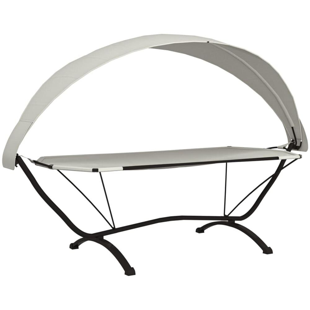 Lettino con Tettuccio Crema in Acciaio e Tessuto Oxford - Foto 2