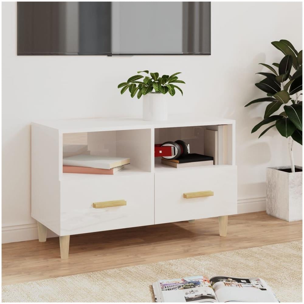 Mobile Porta Tv Bianco Lucido 80x36x50 Cm In Legno Multistrato - Foto 1