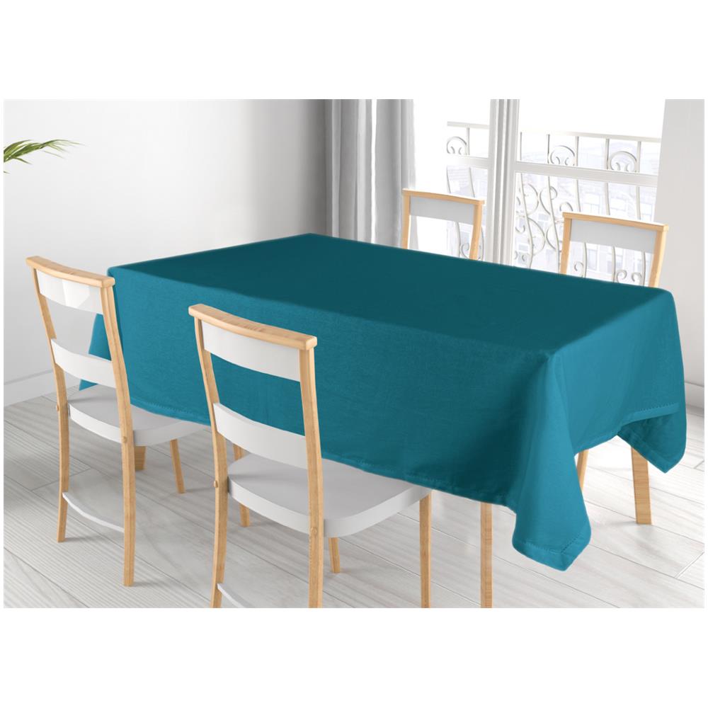 Tovaglia Cucina Soggiorno In Cotone Con Orlo A Giorno In Tinta Unita Vari Colori Ajour 140x240cm Petrolio - Foto 1