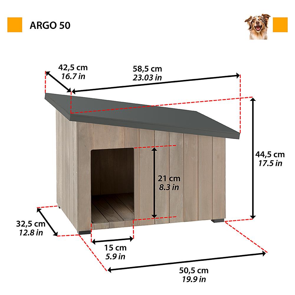 Cuccia Da Esterno, Casetta Per Cani Argo 50 In Legno Fsc Con Vernice Atossica, Resistente Raggi U. v. - Foto 2