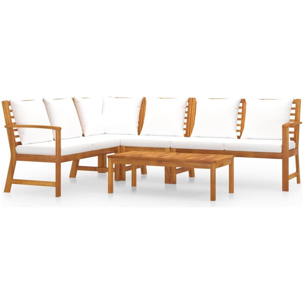 Set Divani da Giardino 5 pz con Cuscini Crema in Legno Acacia - Foto 3