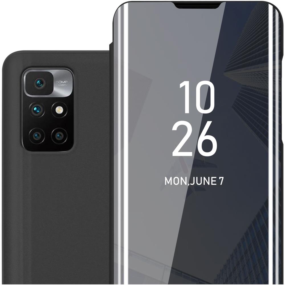 Custodia Compatibile Con Xiaomi Redmi 10 / Redmi Note 11 4g In Tormalina Nera - Clear View Specchio Coperchio Protettivo Con Funzione Di Supporto Protezione A 360 Gradi - Foto 1