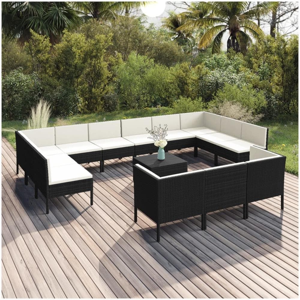 Set Divani Da Giardino 14 Pz Con Cuscini In Polyrattan Nero - Foto 1