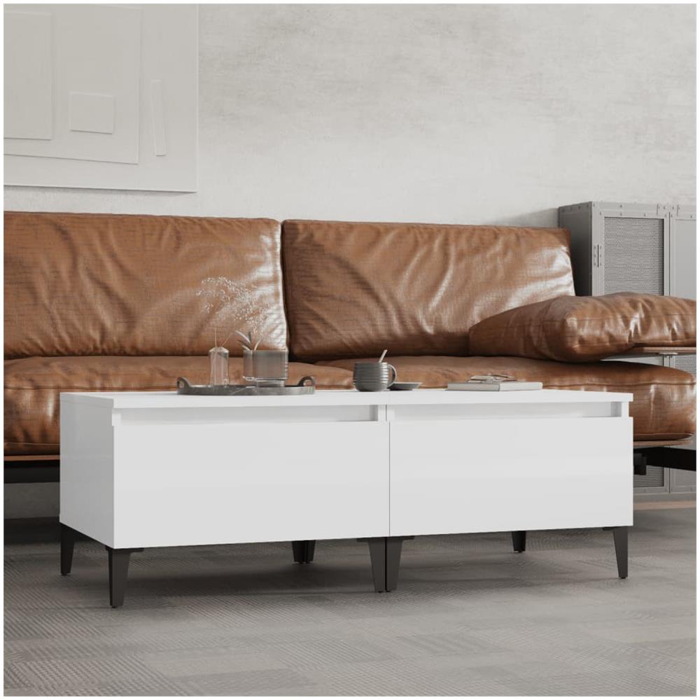 Tavolini 2pz Bianco Lucido 50x46x35 Cm In Legno Multistrato - Foto 1
