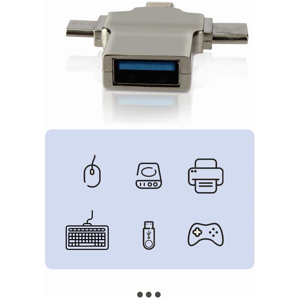 Adattatore Otg 3 In 1 Da Lightning, Usb-c E Micro-usb A Usb, Compatto - Foto 2