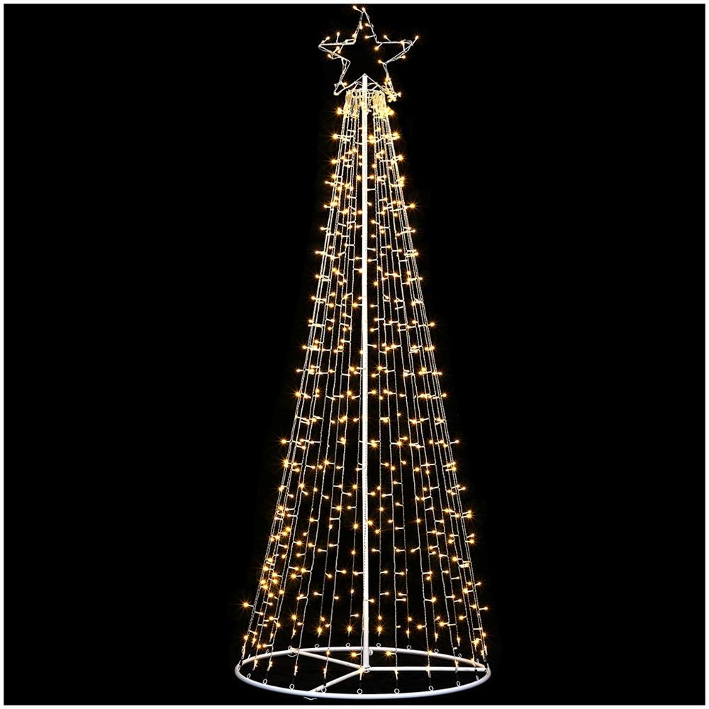 Albero Natale Luminoso 224cm 592 Led Bianco Caldo 8 Giochi Luce Metallo Esterno - Foto 2