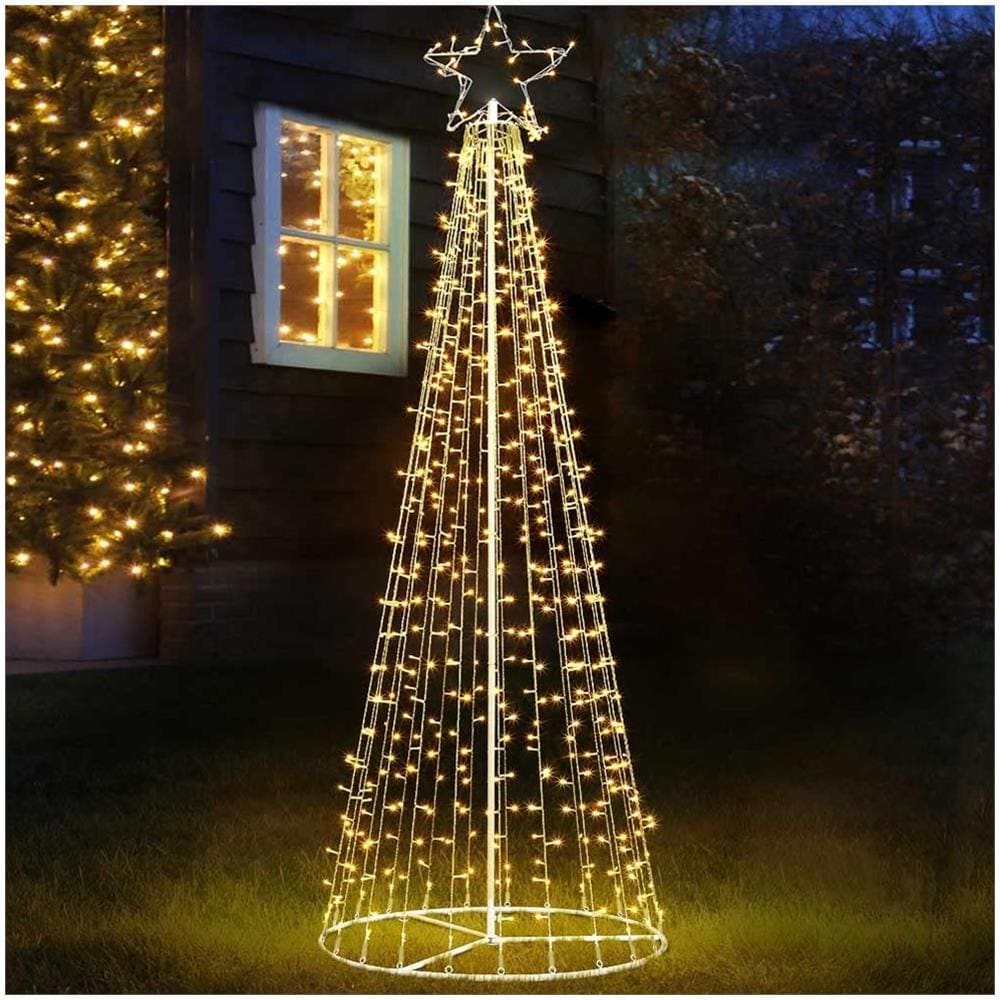 Albero Natale Luminoso 224cm 592 Led Bianco Caldo 8 Giochi Luce Metallo Esterno - Foto 1