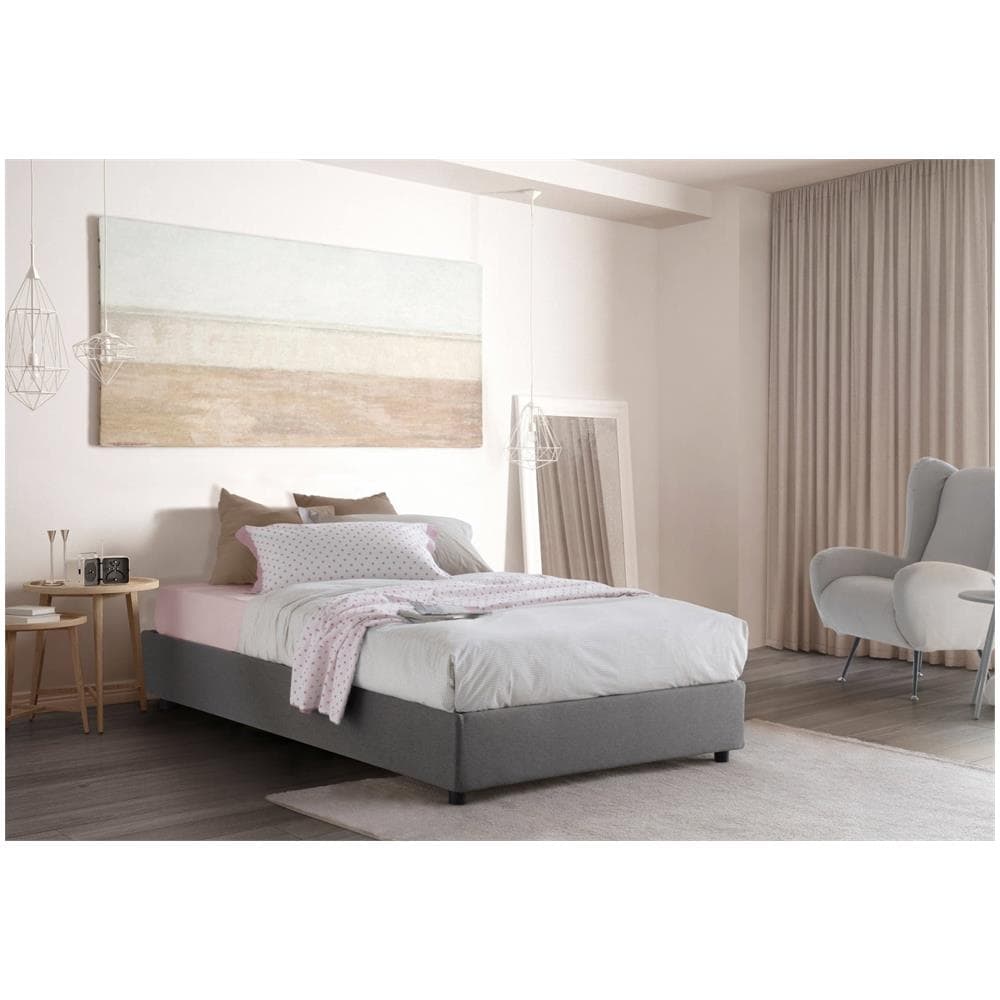 Letto Piazza E Mezza Chiara, Letto Contenitore Con Rivestimento In Tessuto, 100% Made In Italy, Apertura Frontale, Con Materasso Cm 120x190 Incluso, Grigio - Foto 1