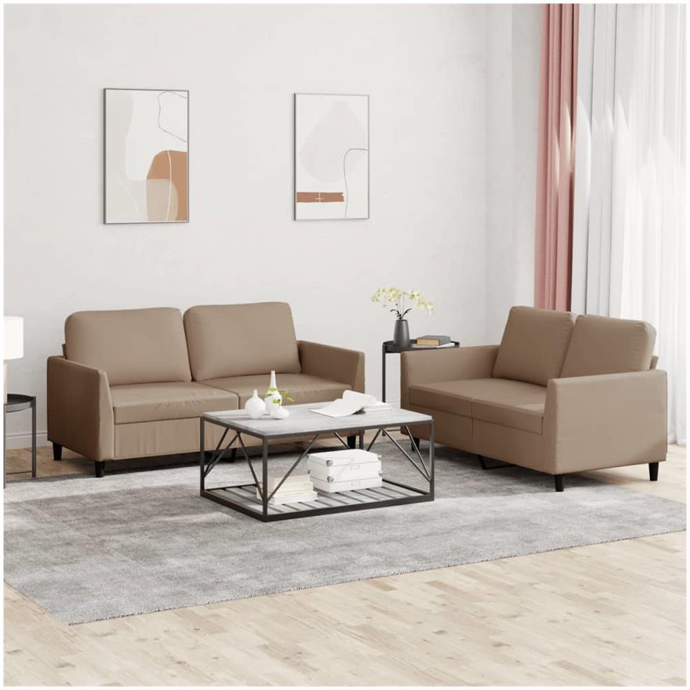 Set Di Divani 2 Pz Con Cuscini Cappuccino In Similpelle - Foto 1