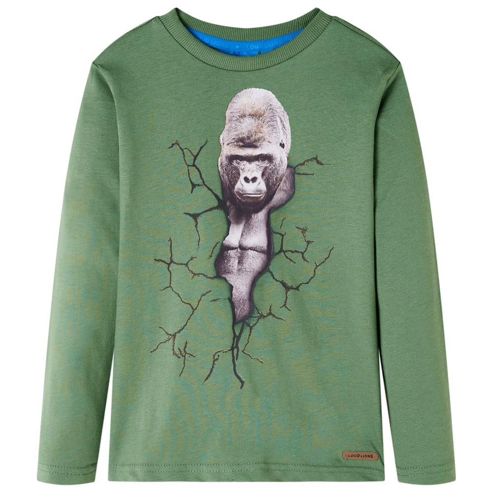 Maglietta Da Bambino A Maniche Lunghe Stampa Gorilla Cachi Chiaro 104 - Foto 1