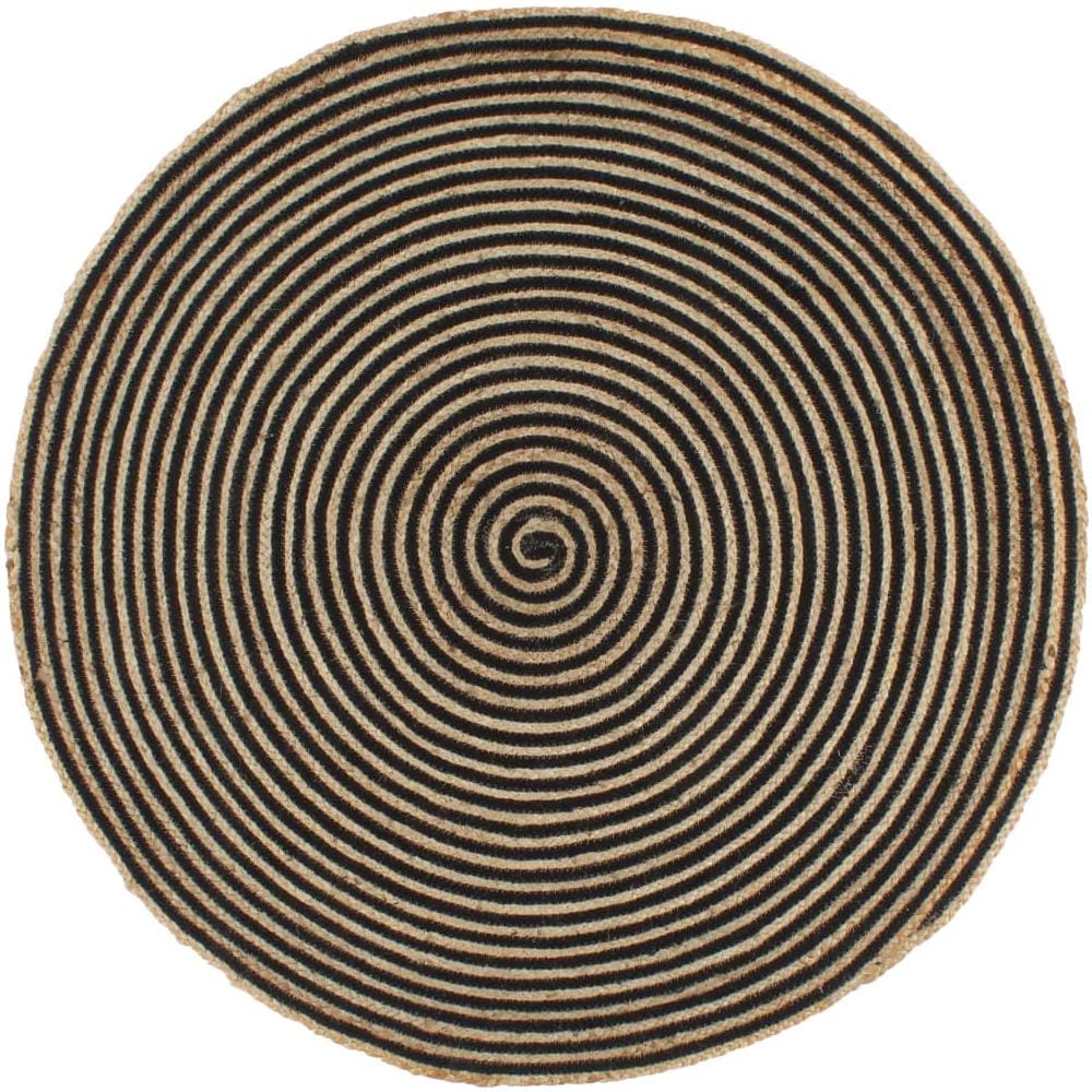 Tappeto Lavorato A Mano In Juta Stampa A Spirale Nero 90 Cm - Foto 1