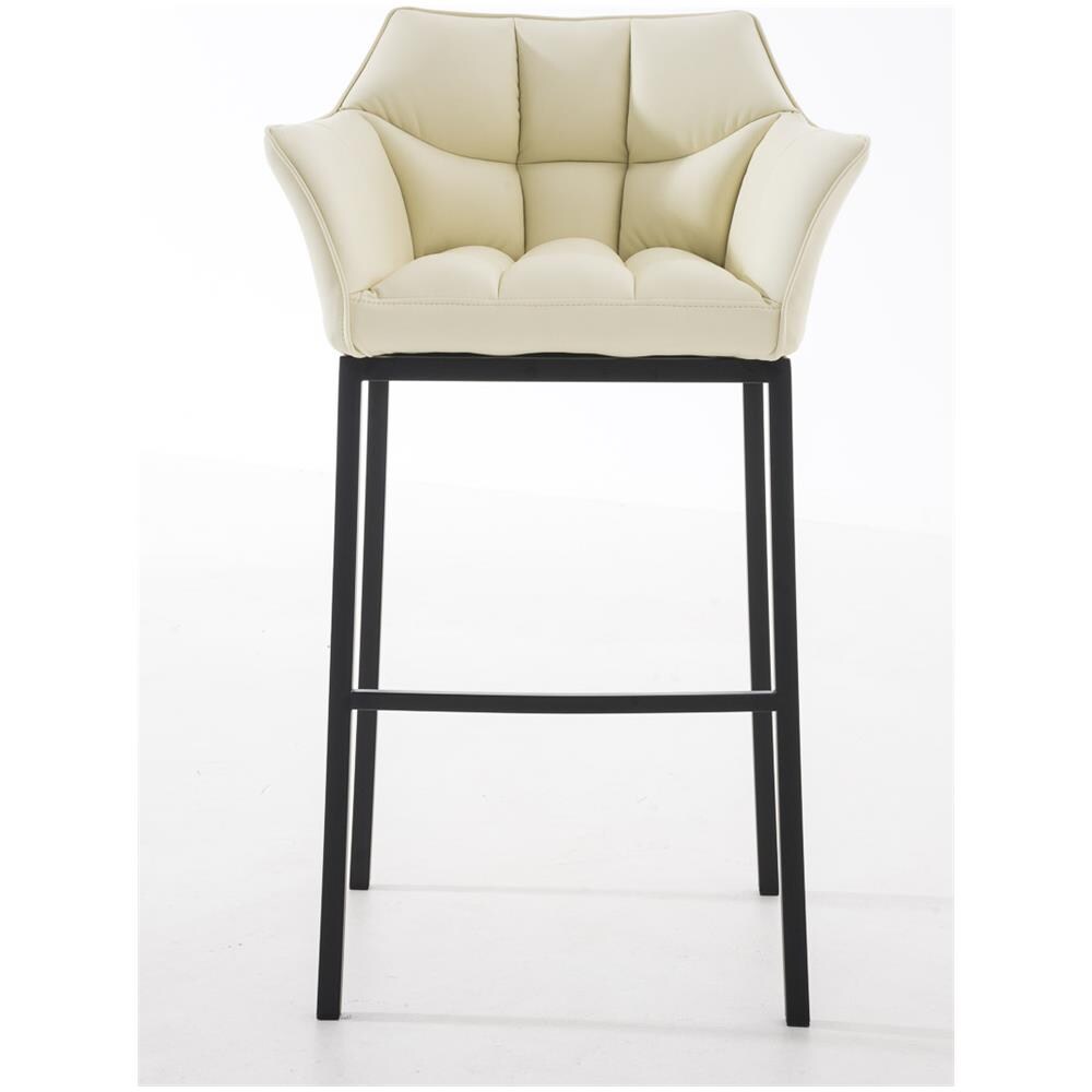 Sgabello Alto Bar DAMASO in Similpelle - Sedia Sgabello con Braccioli e Schienale Imbottiti e Poggiapiedi l Sgabello Fisso Bar Cucina Pub in Acciaio - H 83 cm Crema Nero - Foto 2