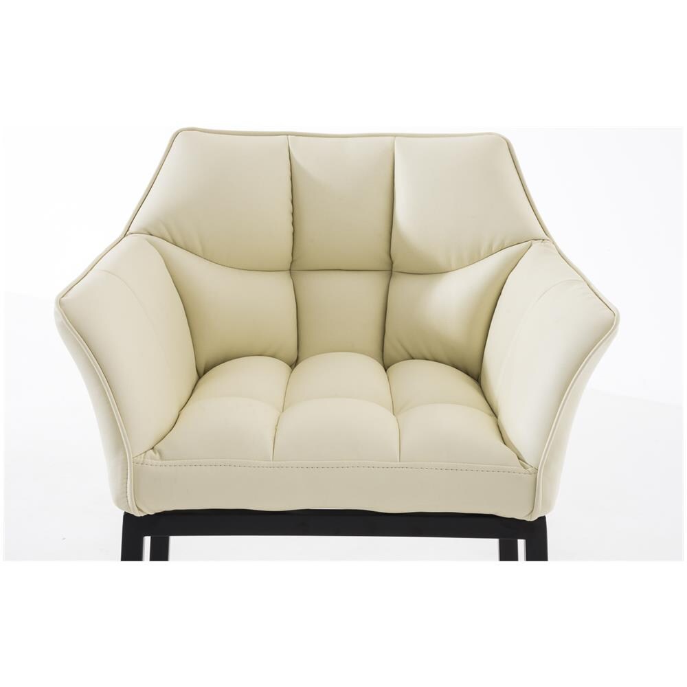 Sgabello Alto Bar DAMASO in Similpelle - Sedia Sgabello con Braccioli e Schienale Imbottiti e Poggiapiedi l Sgabello Fisso Bar Cucina Pub in Acciaio - H 83 cm Crema Nero - Foto 5