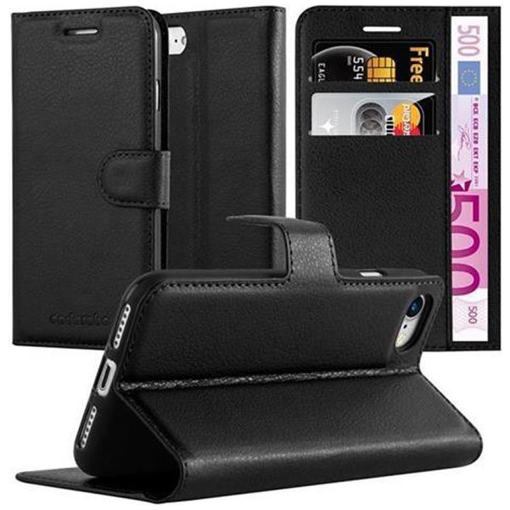 Custodia Compatibile Con Apple Iphone 7 / 7s / 8 / Se 2020 In Nero Carbone - Coperchio Protettiva Con Chiusura Magnetica, Funzione Stand E Tasca Per Le Carte - Foto 2