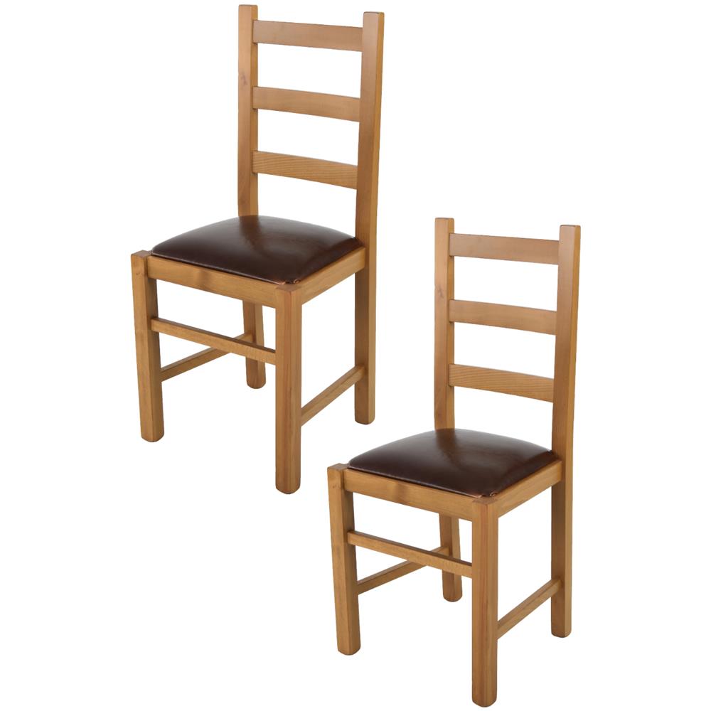 T M C S Tommychairs Set 2 Sedie Modello Rustica Per Cucina Bar E Sala Da Pranzo Robusta Struttura In Legno Di Faggio Color Rovere E Seduta Rivestita In Pelle Artificiale Colore Cuoio Scuro Eprice