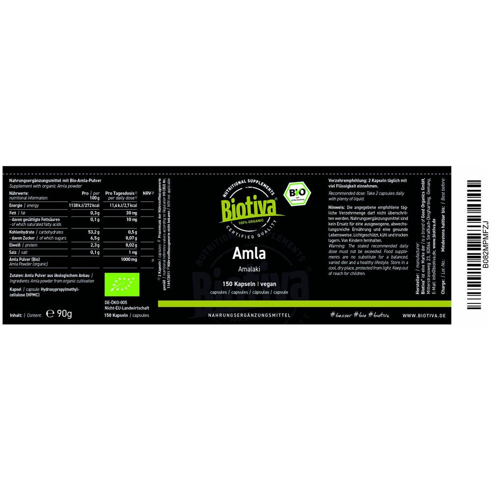 Amla Bio - 150 Capsule A 500mg - Uva Spina Indiana - Phyllanthus Emblica - Senza Riempitivi - Da Coltivazione Controllata E Biologica - Foto 2