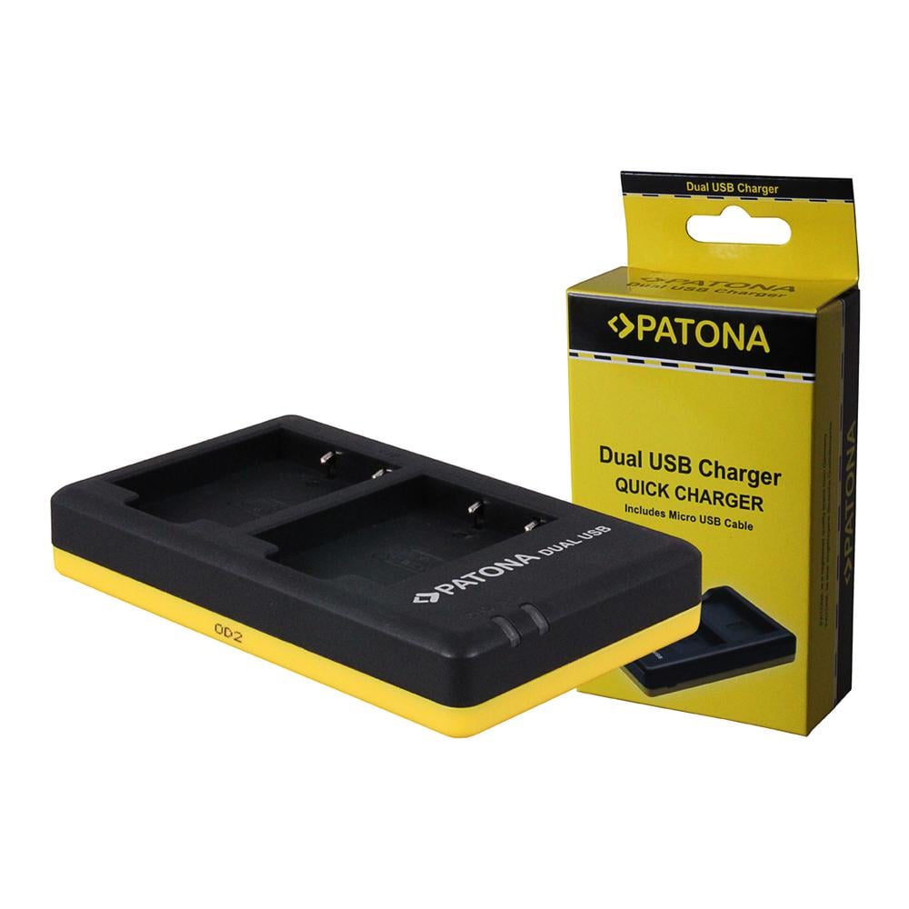 Caricabatterie Dual con Micro-USB per Fujifilm NP-W126 / NP-W126s Interno Colore Nero / Giallo - Foto 1