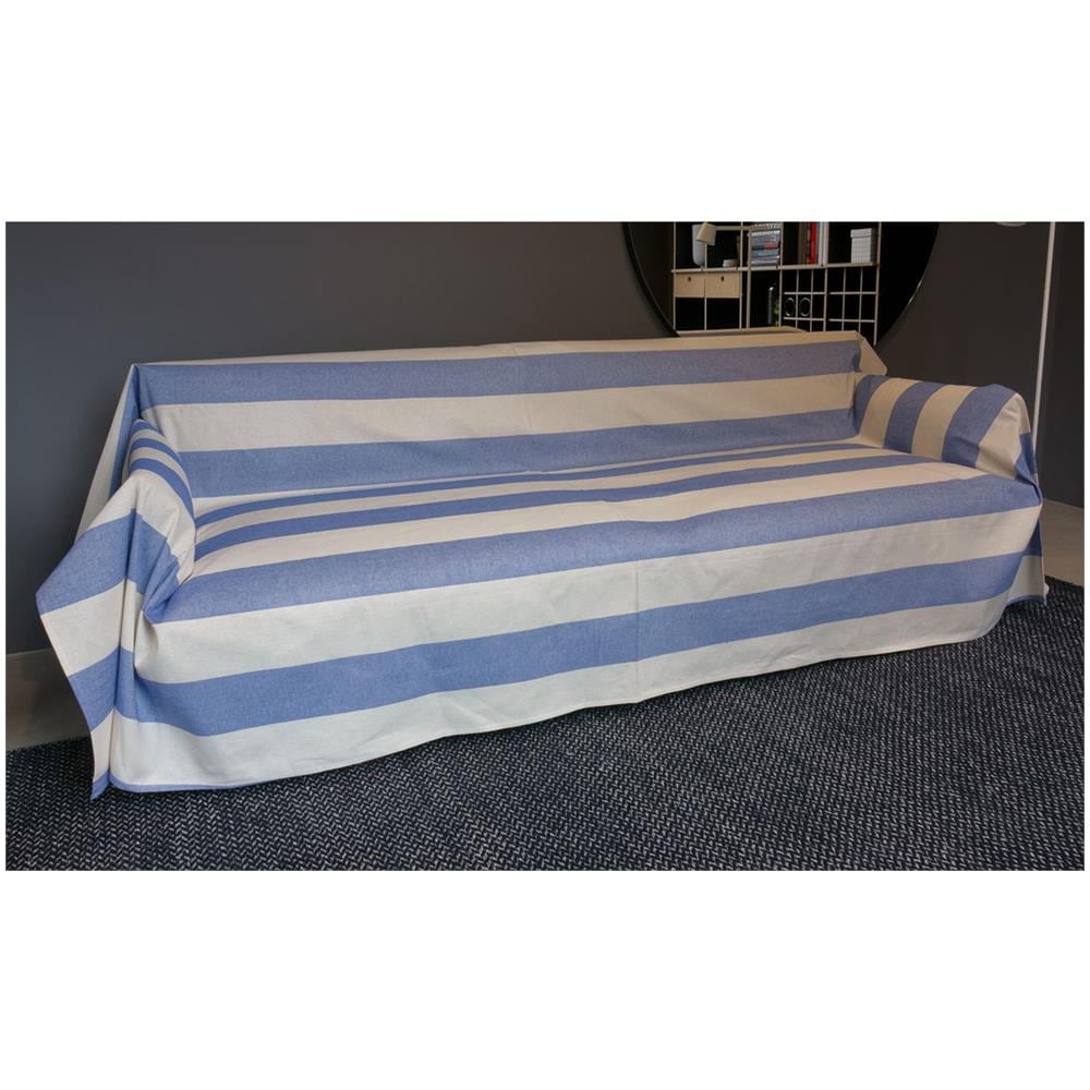 Telo Arredo Granfoulard Copritutto Cotone Made Italy Vari Disegni Arredatutto Copriletto Multiuso 1 Piazza Riga Fascia Blu - Foto 5