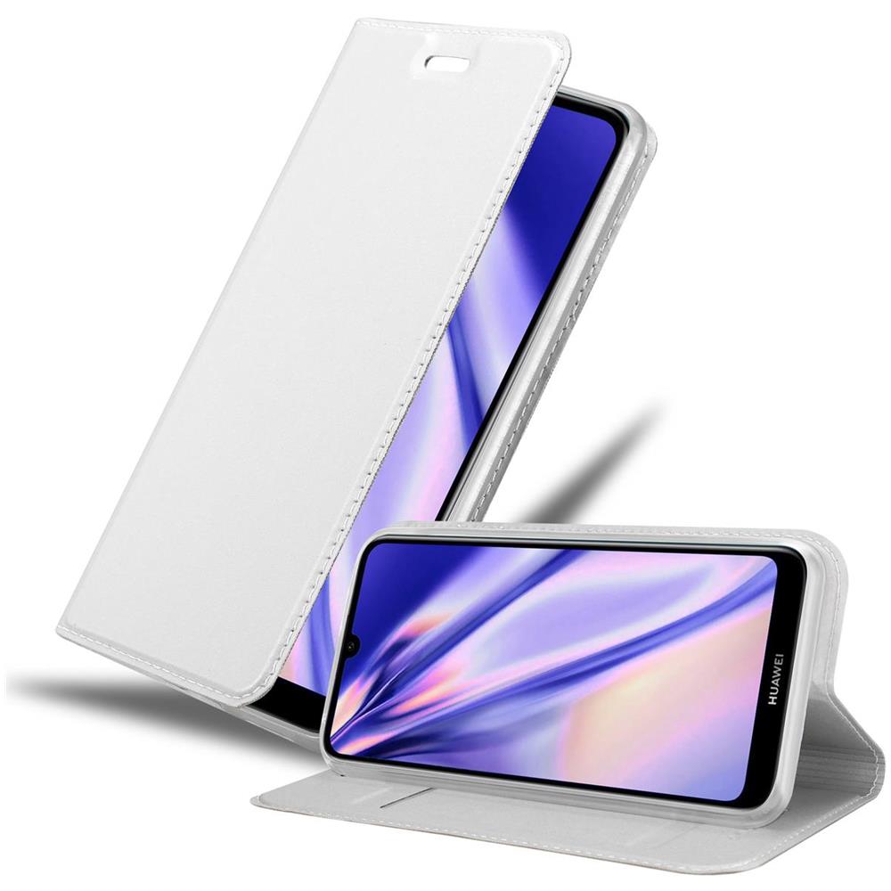 Custodia Compatibile Con Huawei Y6 2019 In Classy Argento - Coperchio Protettiva Con Chiusura Magnetica, Funzione Stand E Tasca Per Le Carte - Foto 1