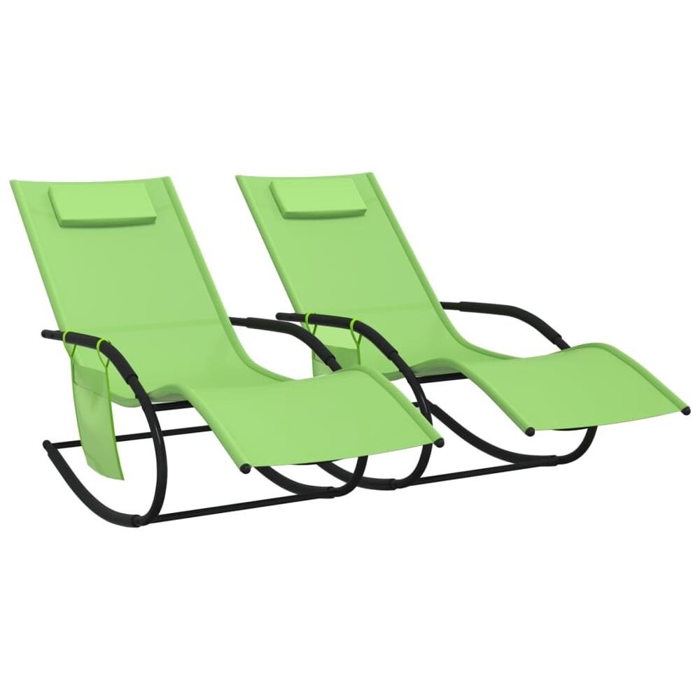 Lettini Prendisole A Dondolo 2 Pz In Acciaio E Textilene Verde - Foto 2