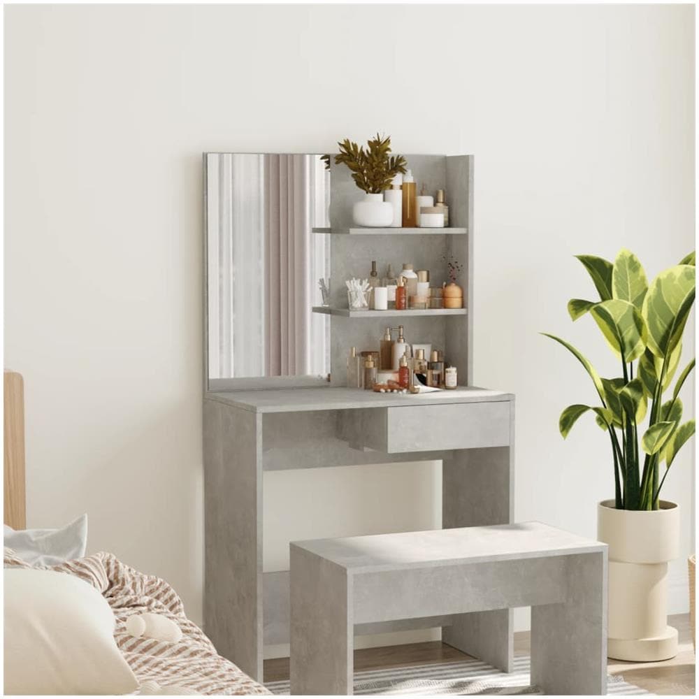 Toeletta Con Specchio Grigio Cemento 74,5x40x141 Cm - Foto 1