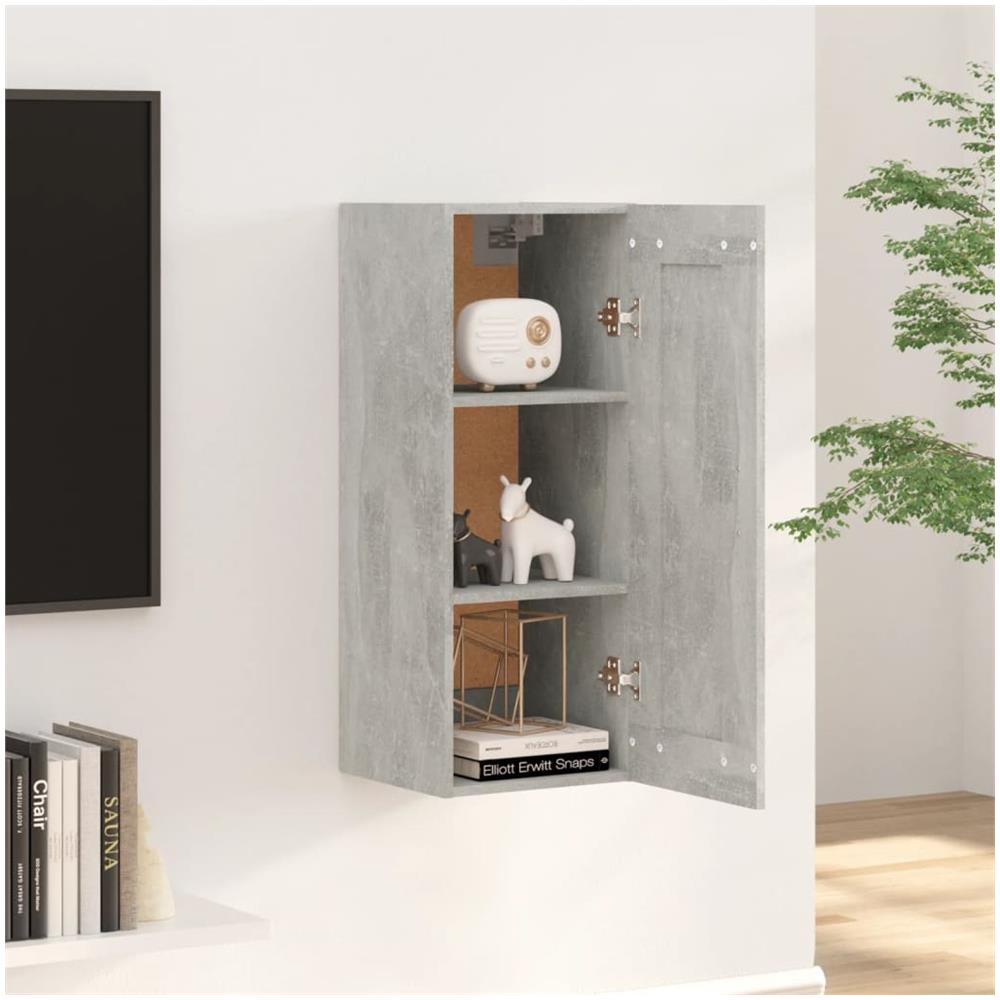 Mobile Pensile Grigio Cemento 35x34x90 Cm In Legno Multistrato - Foto 4