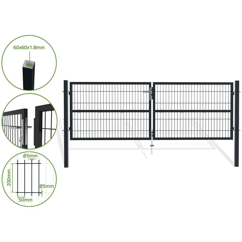 Cancello A Battente In Rete Metallica 3m Razo 300b100 Grigio - Foto 1