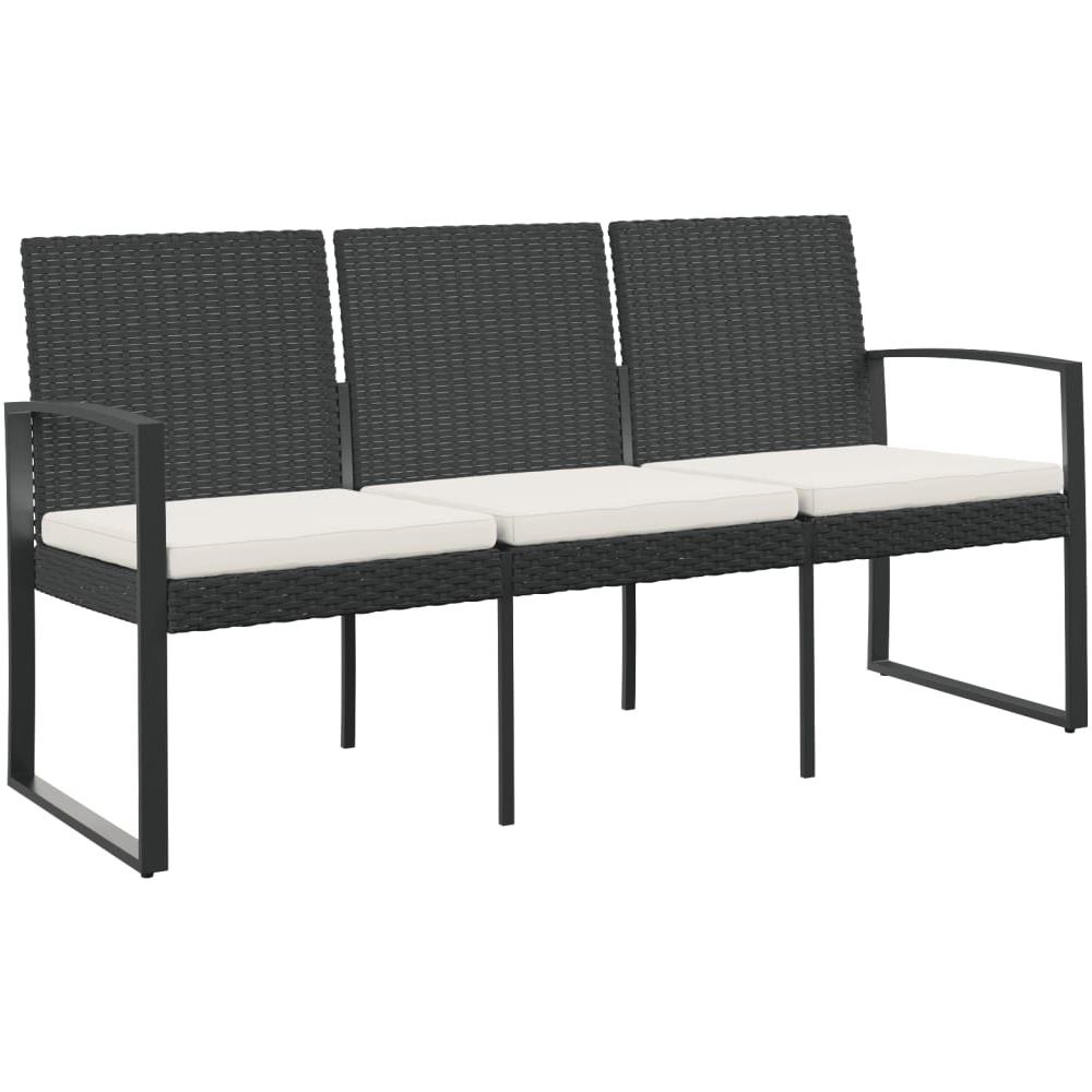 Panca Da Giardino A 3 Posti Con Cuscini In Rattan Pp Nero - Foto 2