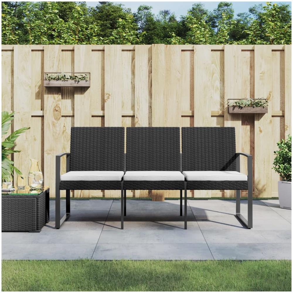 Panca Da Giardino A 3 Posti Con Cuscini In Rattan Pp Nero - Foto 1
