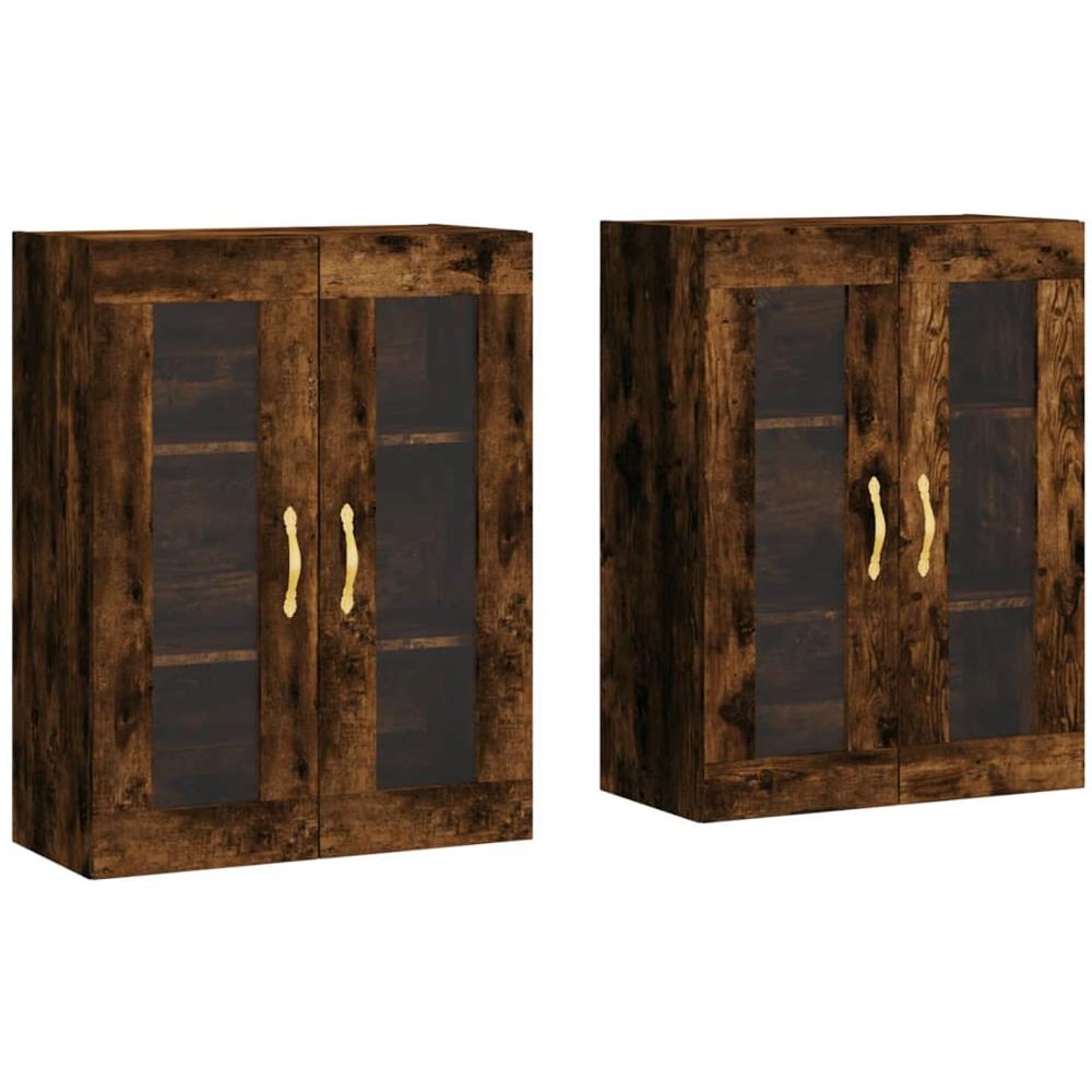 Armadietti A Parete 2 Pz Rovere Fumo In Legno Multistrato - Foto 2