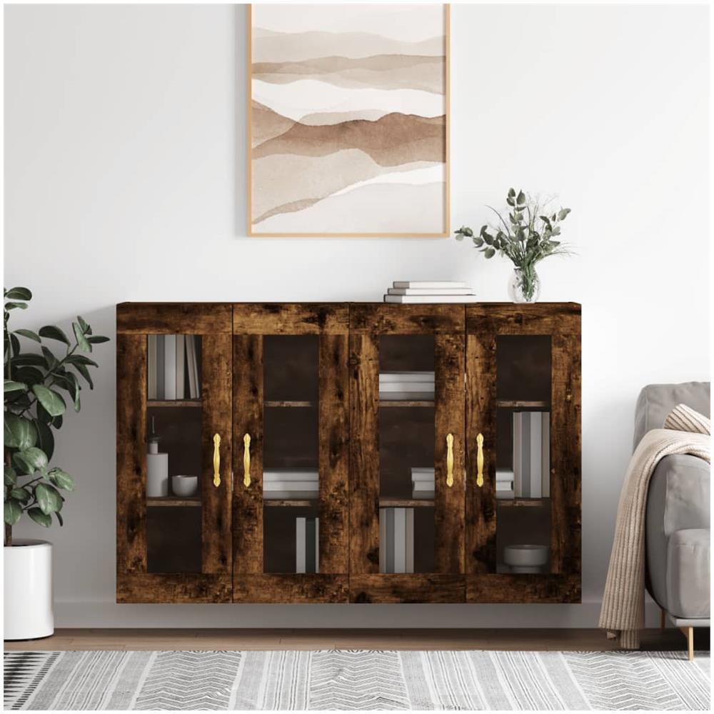 Armadietti A Parete 2 Pz Rovere Fumo In Legno Multistrato - Foto 1