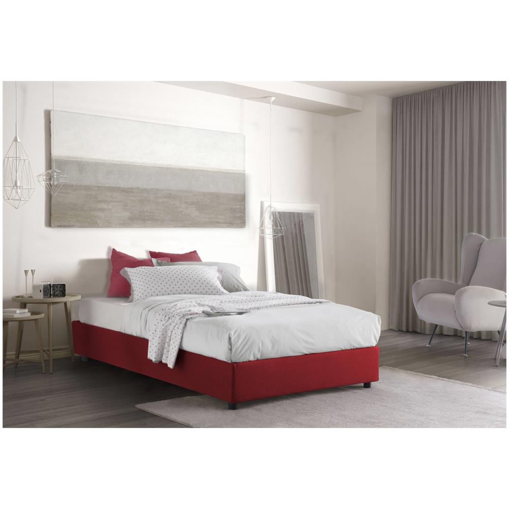 Letto Piazza E Mezza Nicole, Letto Contenitore Con Rivestimento In Tessuto, 100% Made In Italy, Apertura Frontale, Adatto Per Materasso Cm 120x190, Rosso - Foto 1