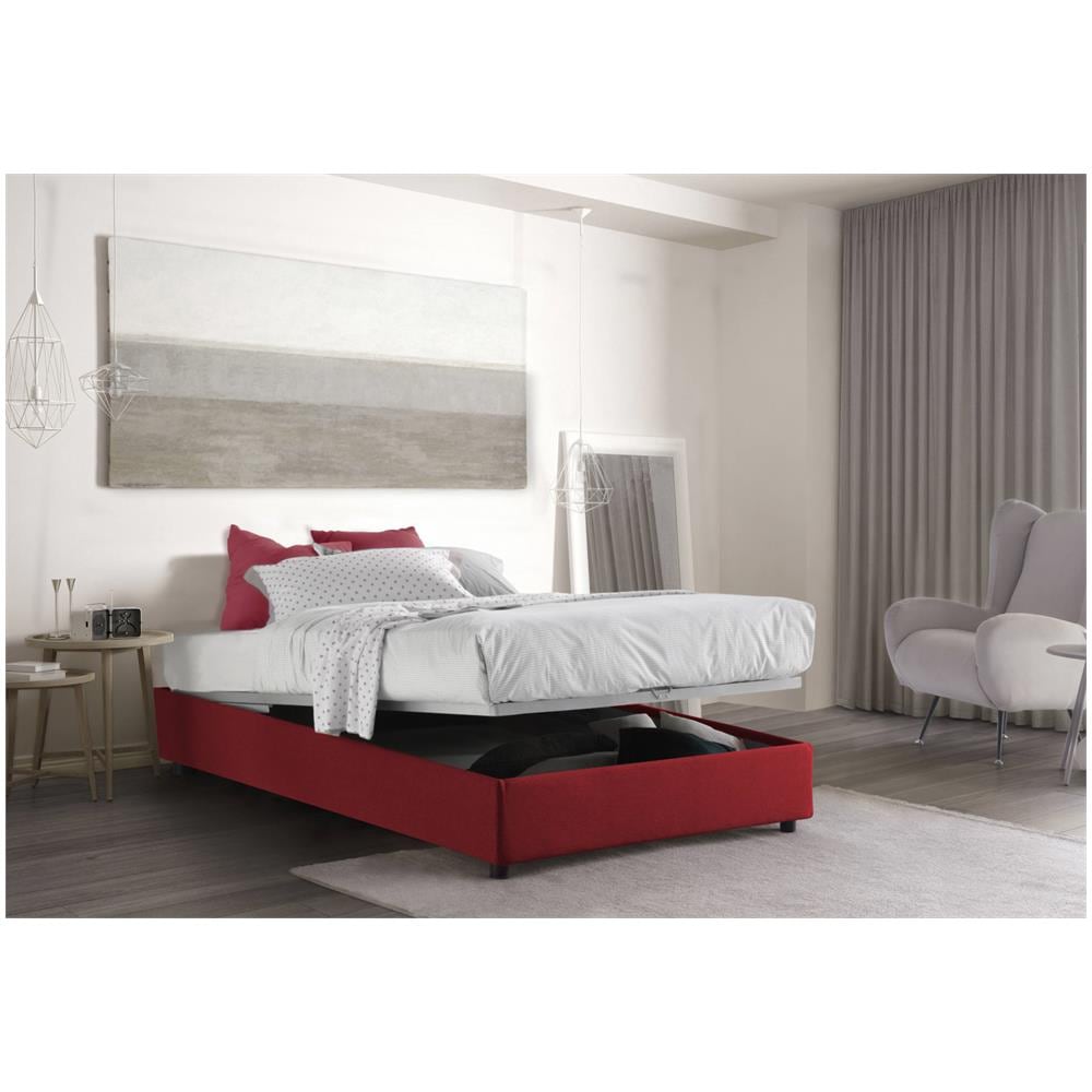 Letto Piazza E Mezza Nicole, Letto Contenitore Con Rivestimento In Tessuto, 100% Made In Italy, Apertura Frontale, Adatto Per Materasso Cm 120x190, Rosso - Foto 2