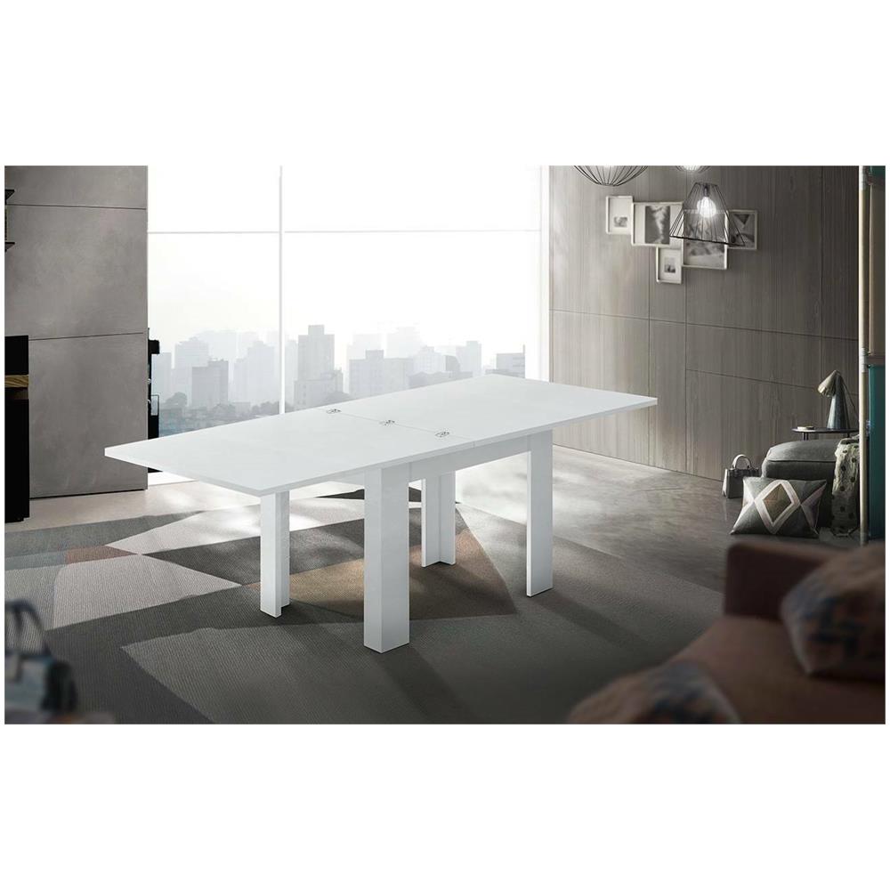 Tavolo Allungabile Otto, Consolle Ausiliare Da Cucina, Tavolo Allungabile, 100% Made In Italy, Cm 90x90h75, Bianco Lucido - Foto 1