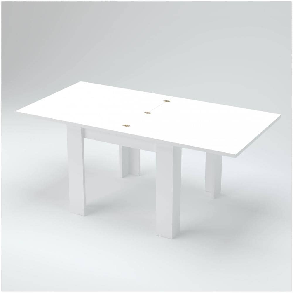 Tavolo Allungabile Otto, Consolle Ausiliare Da Cucina, Tavolo Allungabile, 100% Made In Italy, Cm 90x90h75, Bianco Lucido - Foto 4